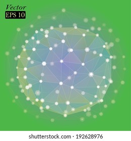 Abstract polygonal sphere with glowing vertices in form of hexagons. Conceptual metaphor for science and technology.