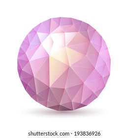 Abstract polygonal sphere in pink and purple shades on white background