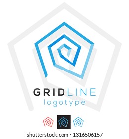 Abstract Polygonal Spiral Web Grid Vector Logo. Professional Corporate Branding Icon. Geometric Spider Silk Graphic Design.