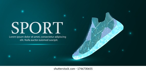 Abstract, polygonal, sports shoes. Fashionable modern design. The concept of sports shoes. Blue outline polygonal style, vector illustration.