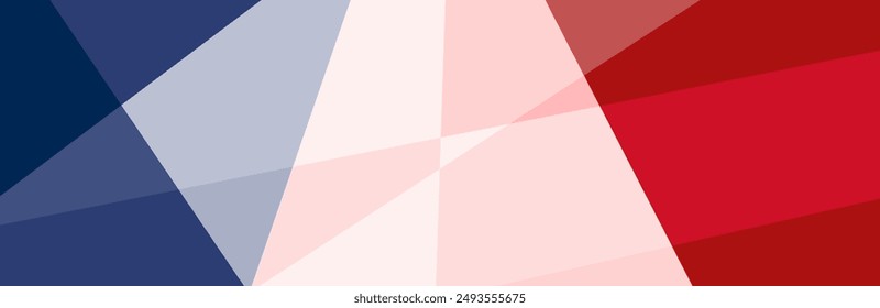 Abstract polygonal style France flag colors horizontal banner. French state red, white and blue background low poly creative country symbol. Concept print