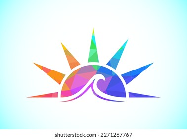 Abstract polygonal sun logo design, Solar sunburst icon. Geometric triangle shapes