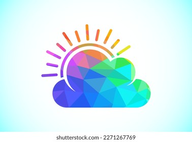 Abstract polygonal sun logo design, Solar sunburst icon. Geometric triangle shapes