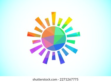 Abstraktes polygonales Logo-Design, Sonnenburstsymbol. Geometrische Dreiecksformen