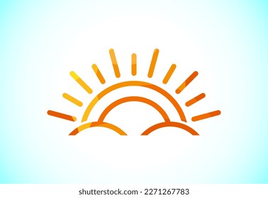 Abstraktes polygonales Logo-Design, Sonnenburstsymbol. Geometrische Dreiecksformen