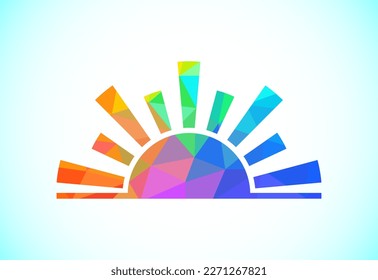 Abstract polygonal sun logo design, Solar sunburst icon. Geometric triangle shapes