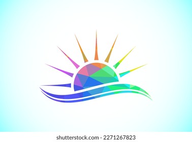 Abstract polygonal sun logo design, Solar sunburst icon. Geometric triangle shapes