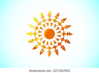 Abstract polygonal sun logo design, Solar sunburst icon. Geometric triangle shapes