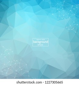 Abstract polygonal surface background. Low poly mesh design with connecting dot and line. Connection triangle structure. Vector geometry futuristic decoration. Greeting card. 