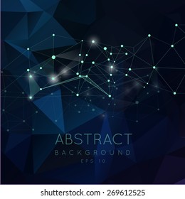 Abstract polygonal surface background. Low poly mesh design with connecting dot and line. Connection triangle structure.  Vector geometry futuristic decoration. Greeting card. Spectrum concept.