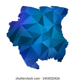 Abstract polygonal Suriname map. Vector low poly color blue map geometric shape texture. Vector illustration.