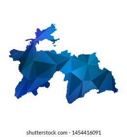 Abstract polygonal Tajikistan map. Vector low poly color blue map geometric shape texture. Vector illustration.