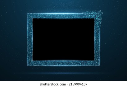 Abstract Polygonal Tansparent Square Frame Mockup Illustration On Dark Blue Background With Stars. Glass Modern Photoframe, Wall Decorate, A4 Rectangle.