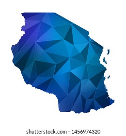 Abstract polygonal Tanzania map. Vector low poly color blue map geometric shape texture. Vector illustration.