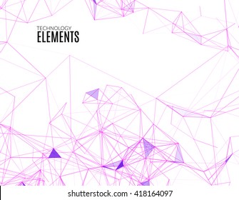 Abstract polygonal techno background. Futuristic style card. Business presentations. Lines, point, planes in 3d space. Cybernetic dots, creative banner