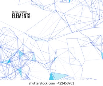 Abstract polygonal techno background. Futuristic style card. Business presentations. Lines, point, planes in 3d space. Cybernetic dots, creative banner