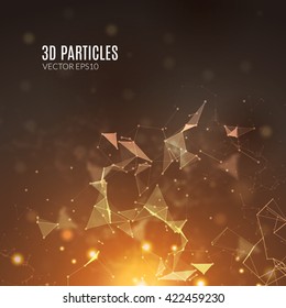 Abstract polygonal techno background. Futuristic style card. Business presentations. Lines, point, planes in 3d space. Cybernetic dots, creative banner