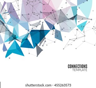 Abstract polygonal techno background. Futuristic style card. Business presentations. Lines, point, planes in 3d space. Cybernetic dots, creative banner.