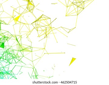 Abstract polygonal techno background. Futuristic style card. Business presentations. Lines, point, planes in 3d space. Cybernetic dots, creative banner