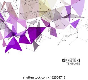 Abstract polygonal techno background. Futuristic style card. Business presentations. Lines, point, planes in 3d space. Cybernetic dots, creative banner.