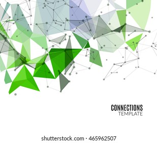 Abstract polygonal techno background. Futuristic style card. Business presentations. Lines, point, planes in 3d space. Cybernetic dots, creative banner.