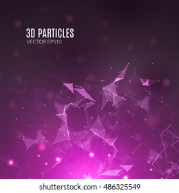 Abstract polygonal techno background. Futuristic style card. Business presentations. Lines, point, planes in 3d space. Cybernetic dots, creative banner