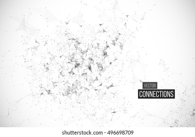 Abstract Polygonal Techno/Science Background. Modern Technology Concept. Digital Data Visualization. Business Presentation Backdrop. Dots and Lines in 3D Space. Vector Illustration.
