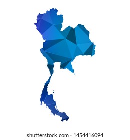 Abstract polygonal Thailand map. Vector low poly color blue map geometric shape texture. Vector illustration.