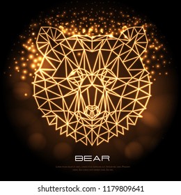 Abstract polygonal tirangle animal bear neon sign. Hipster animal