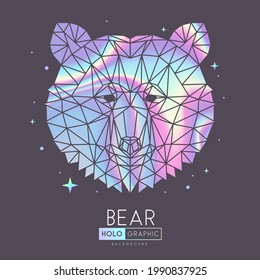 Abstract polygonal tirangle animal bear. Holographic bear head illustration