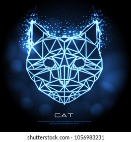 Abstract polygonal tirangle animal cat neon sign. Hipster animal