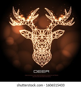 Abstract polygonal tirangle animal deer neon sign. Hipster animal illustration.