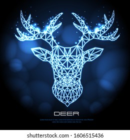 Abstract polygonal tirangle animal deer neon sign. Hipster animal illustration.