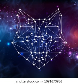 Abstract polygonal tirangle animal fox on open space background. Hipster animal illustration.