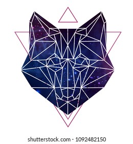 Abstract polygonal tirangle animal fox with open space background. Hipster animal illustration.