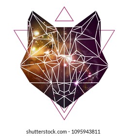 Abstract polygonal tirangle animal fox on open space background. Hipster animal illustration.