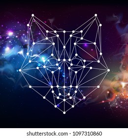 Abstract polygonal tirangle animal fox on open space background. Hipster animal illustration.