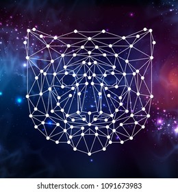 Abstract polygonal tirangle animal tiger on open space background. Hipster animal illustration.