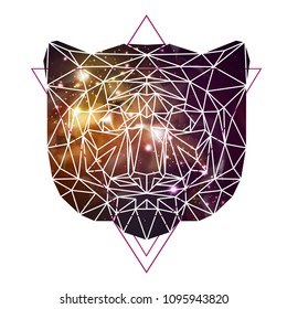 Abstract polygonal tirangle animal tiger on open space background. Hipster animal illustration.