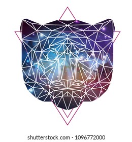 Abstract polygonal tirangle animal tiger with open space background. Hipster animal illustration.