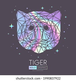 Abstract polygonal tirangle animal tiger. Holographic tiger head illustration