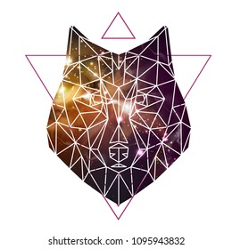Abstract polygonal tirangle animal wolf on open space background. Hipster animal illustration.