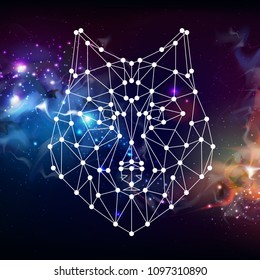 Abstract polygonal tirangle animal wolf on open space background. Hipster animal illustration.