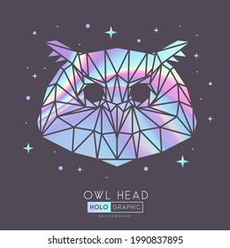 Abstract polygonal tirangle bird owl. Holographic owl head illustration