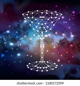 Abstract polygonal tirangle cocktail on open space background.
