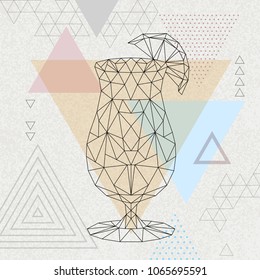 Abstract polygonal tirangle cocktail tequila sunrise. Hipster cocktail menu