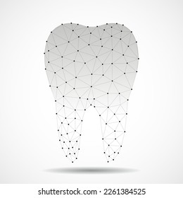 Abstract polygonal tooth. Dental and orthodontics medical concept. Low poly style and wireframe mesh