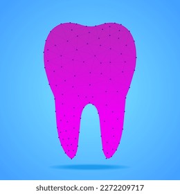 Abstract polygonal tooth. Dental and orthodontics medical concept. Low poly style and wireframe mesh