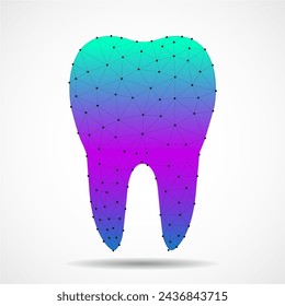 Diente poligonal abstracto. Concepto médico dental y de ortodoncia. Estilo de poliéster bajo y malla de alambre