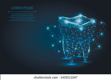 Abstract polygonal Tooth. Low poly wireframe vector illustration. Dentist white toothpaste, teeth freshness symbol. 